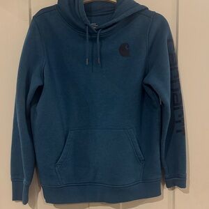 Carhartt woman’s blue Hoodie with Black Logo